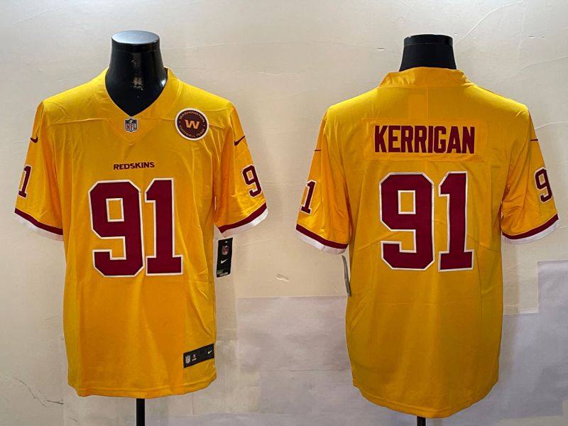 Men Washington Redskins #91 Kerrigan Yellow Second generation 2024 Nike Limited NFL Jersey style 2